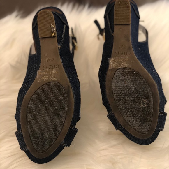 GUESS Tilden Denim Peep Toe Wedges - Picture 5 of 5